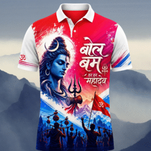 Bol-Bam Collar Neck Graphic Printed T-Shirt (Red-Blue)
