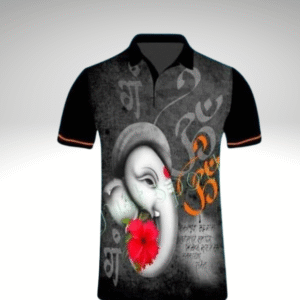 Ganpati Bappa Special Collar Neck T-Shirt (Grey Black)